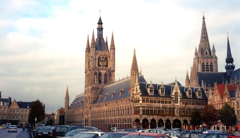 Ypres' C13th Cloth Hall dominates the town's Groke Markt. Like much of Ypres, it was almost totally destroyed by German bombardment in WWI, but it has been painstakingly restored to its former glory. The tower on the right belongs to the cathedral.